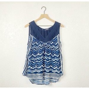 🖤 3/$25 SALE!!! Lucky brand indigo geometric lace embroidered tunic tank